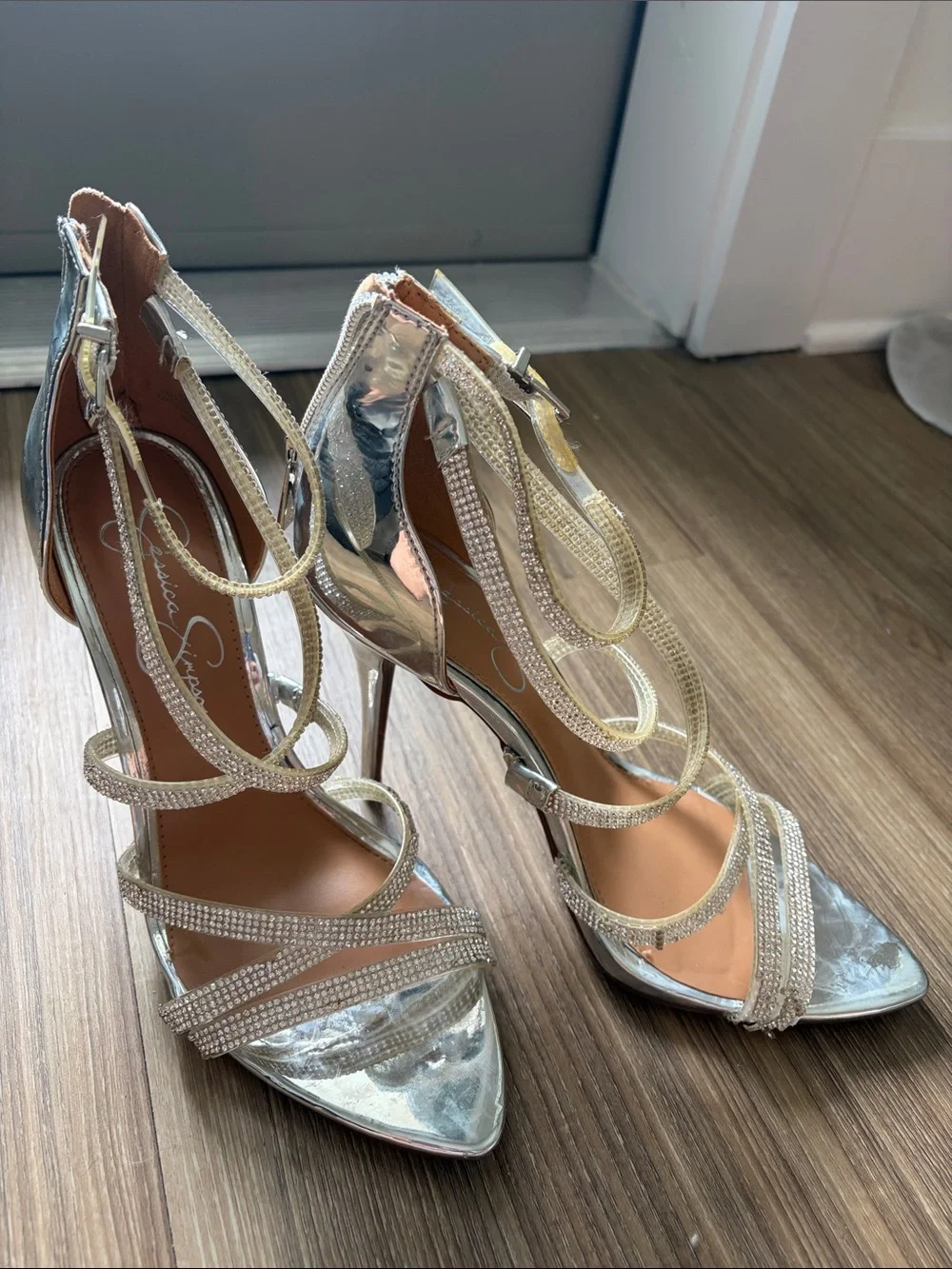 Jessica Simpson Silver Metallic Strappy Evening Heels
